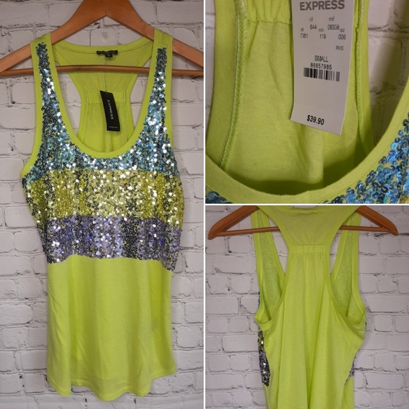 Express Tops - Express neon tank top with sequins size Sp